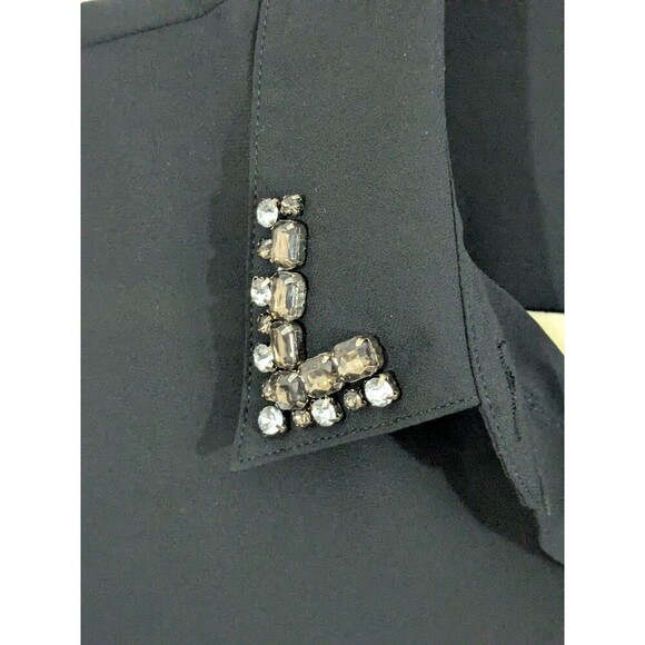 Chico's Black Sheer Button Down Blouse w/Beads  Long Sleeves Size 0 - Picture 4 of 8